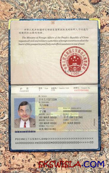 Chiny paszport (2007-2009) wygląd zdjęcia pliki PSD, skan i fotografowany obraz